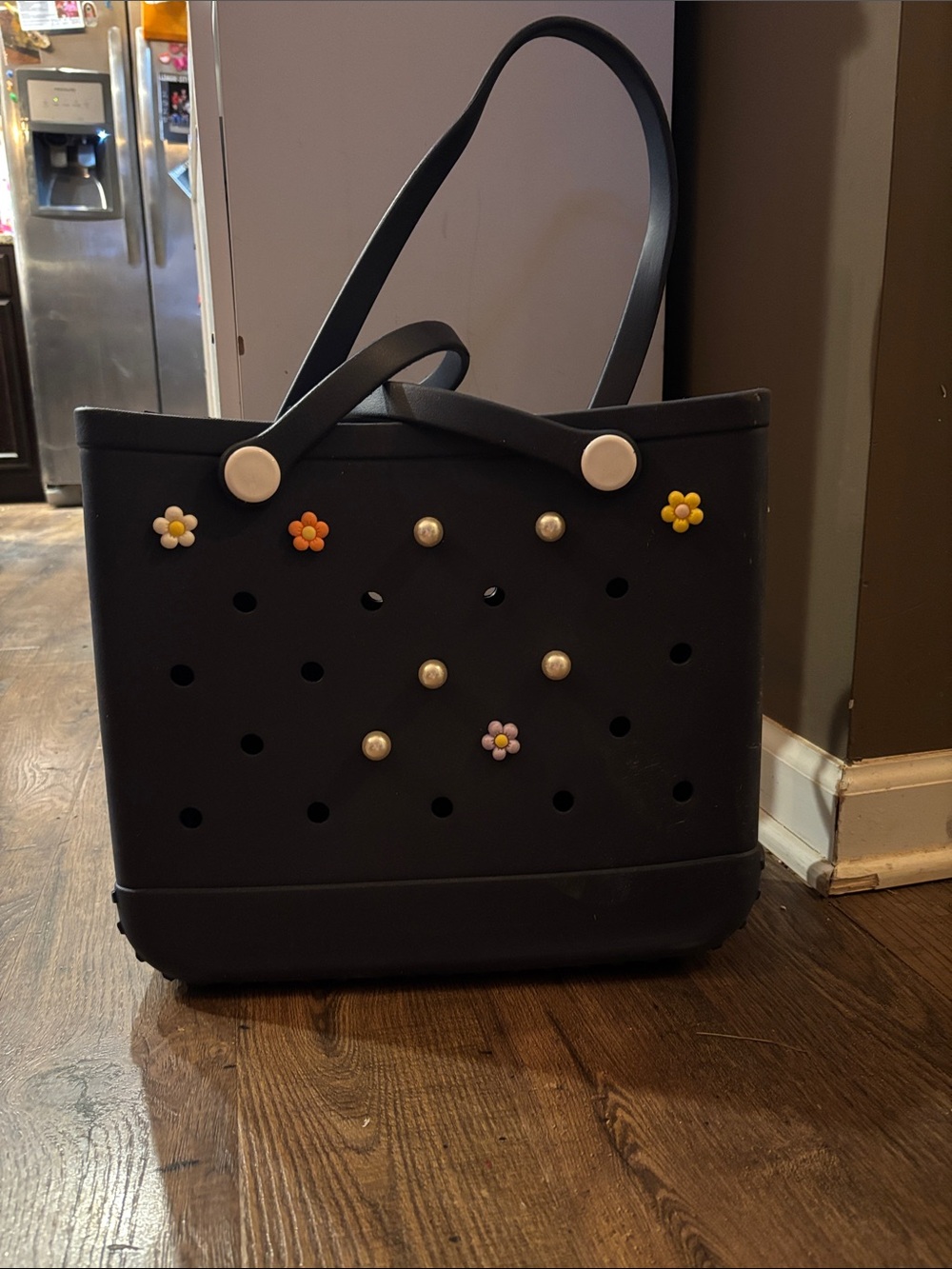 Dark Blue Rubber Tote with croc charms included